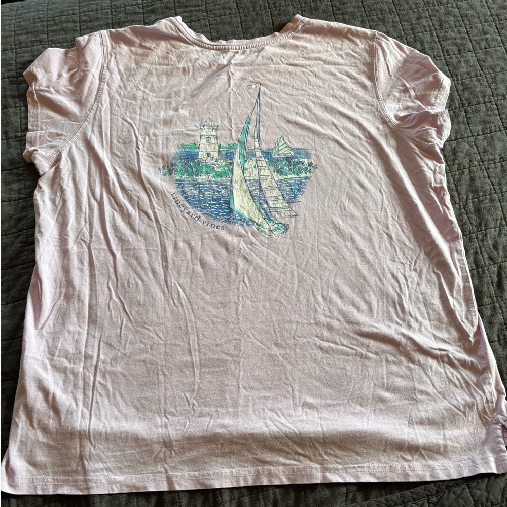 Vineyard Vines Womens Lavender Sailboat Lighthouse Pocket T-Shirt Medium Cotton - Picture 1 of 7